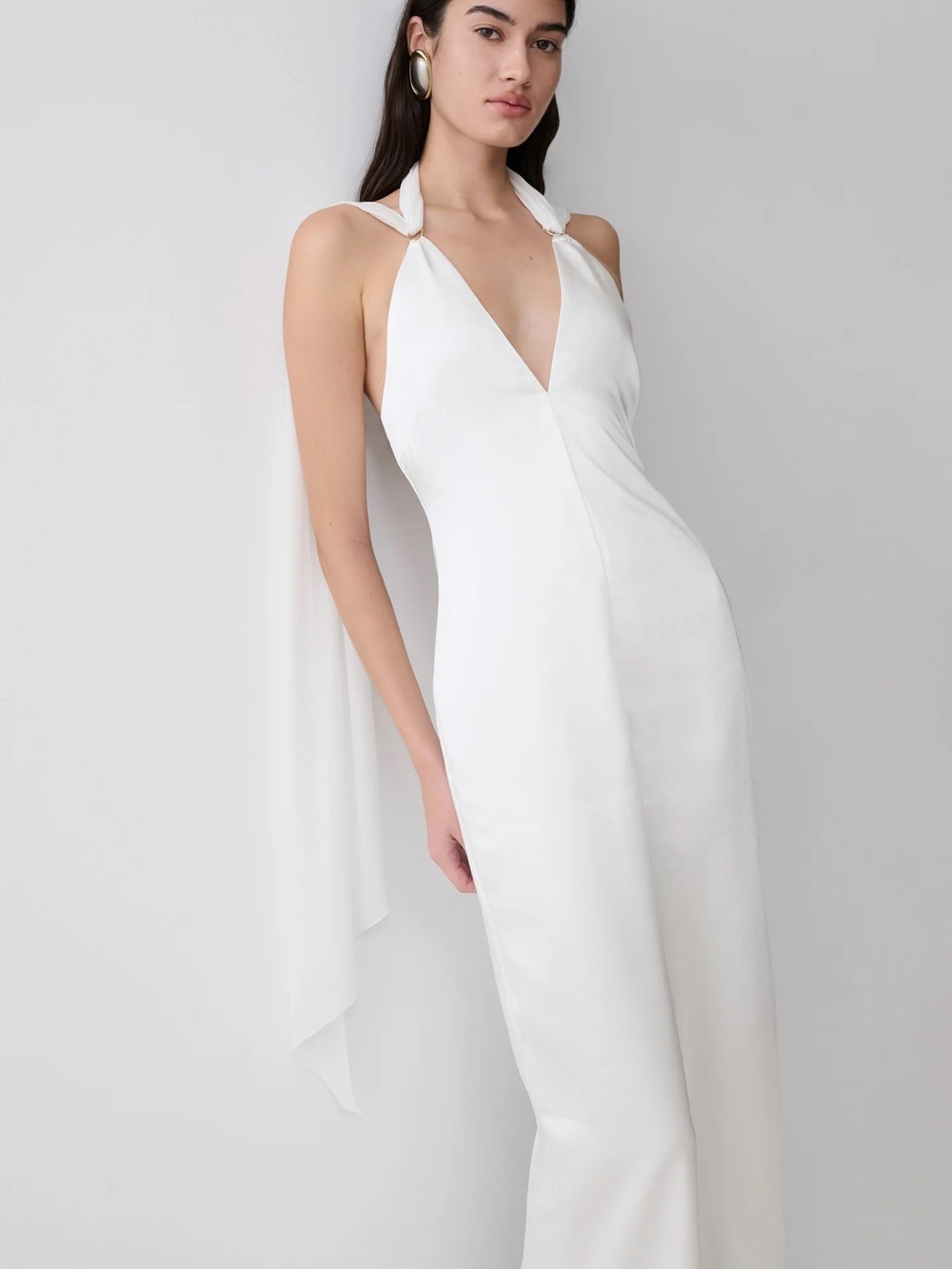 Meshki Myla White Halter V-Neck Maxi Dress